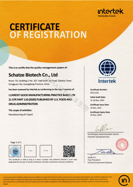 Schatze BioTech-GMP Certification